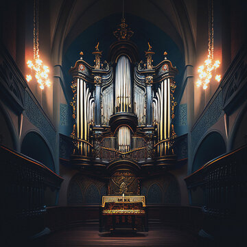 Pipe Organ in Cathedral - Generative AI