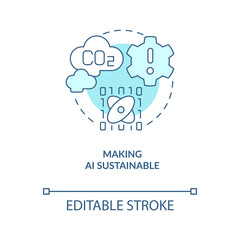Making AI sustainable turquoise concept icon. Environment. Data science challenge abstract idea thin line illustration. Isolated outline drawing. Editable stroke. Arial, Myriad Pro-Bold fonts used