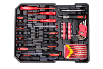 Set of screwdriver and red screwdrivers on white background