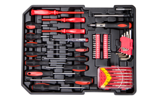 Set of screwdriver and red screwdrivers on white background