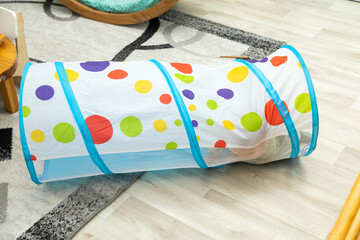 Obraz premium Toddler crawling through play tunnel