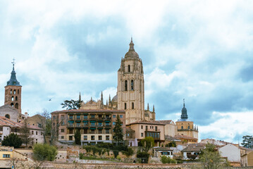 Fototapeta na wymiar Segovia, España. April 28, 2022: The Holy Cathedral Church of Our Lady of the Assumption and of San Frutos de Segovia