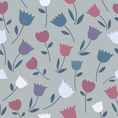 Plakat Seamless pattern with tulips. Floral texture. Vector illustration. Can be used for wallpapers, wrappers, cards, patterns for clothes and other.