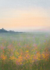 Obraz na płótnie Canvas landscape painting — field at dawn