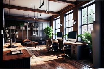 Modern office with open space. Generative AI