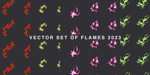Popular Fire Vector Cartoon 2023. Old school seamless pattern.