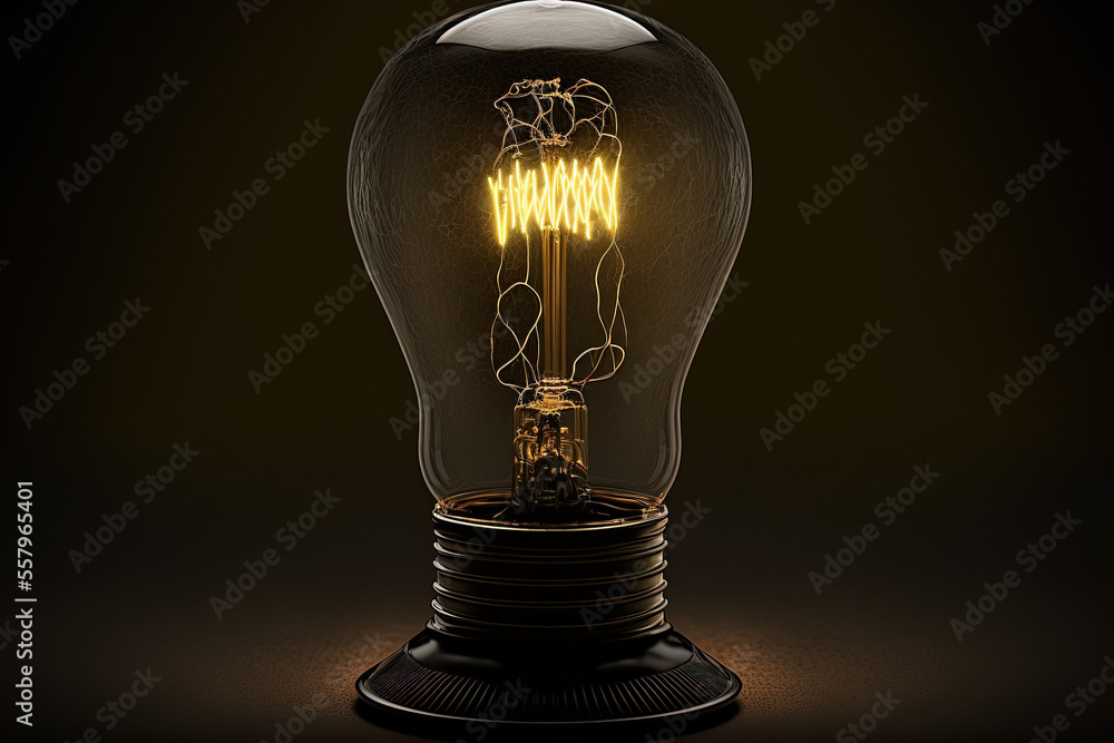 Poster lamp with a tungsten filament and a dark background. generative ai