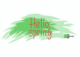 Brush and multicolored paint strokes. Banner with Text, greeting.   Spring season, greeting.  Vector illustration with isolated background. 