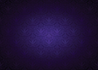 Royal, vintage, Gothic horizontal background in dark violet, purple with a classic antique ornament, Rococo. Vector illustration
