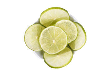 lemon slices on white background, top view