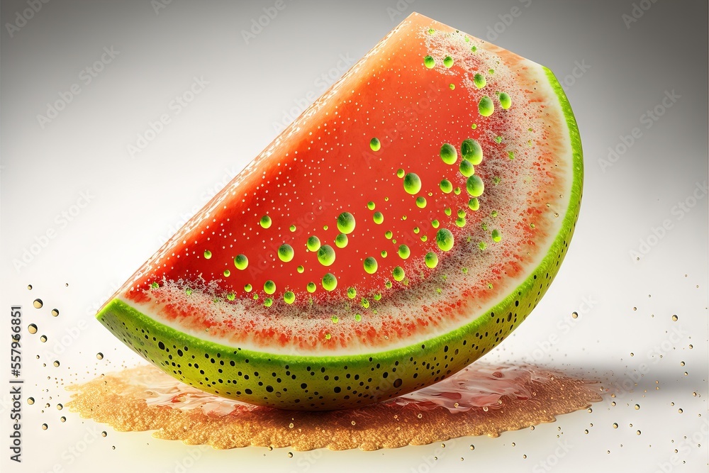 Aufkleber a slice of watermelon with drops of water on it and a cracker on the side of the watermelon, with a 