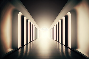 Broad blurry empty abstract building pathway background for banner background, journey to success concept, perspective building hallway. Generative AI