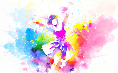 beautiful girl dancing, watercolor explosion of colors, AI generated