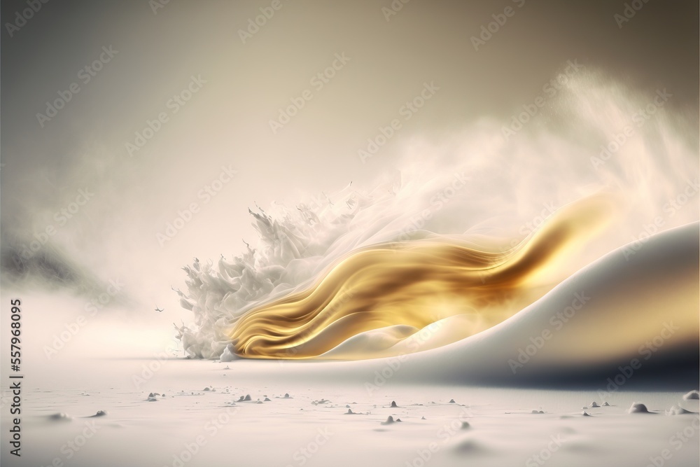 Poster a white and gold abstract background with a flowing gold liquid or liquid in the middle of the image