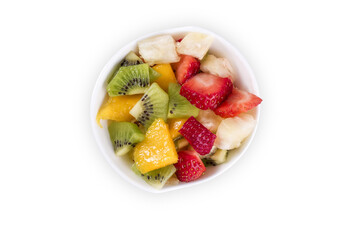 fruit salad on white, top view
