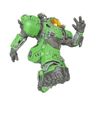 powered combat suit is jumping fast