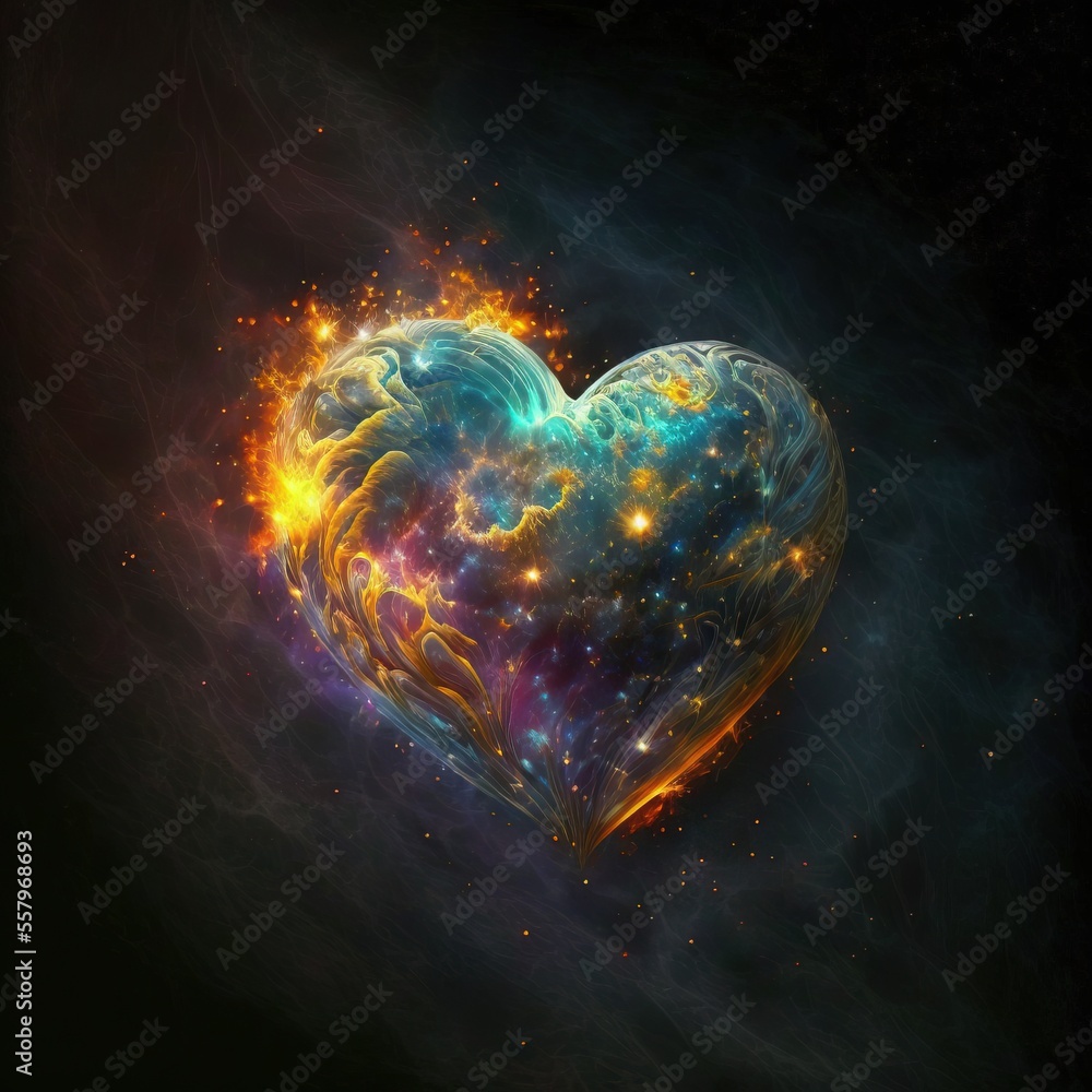 Poster a heart - shaped object with a star cluster in the middle of it, surrounded by a star cluster in the