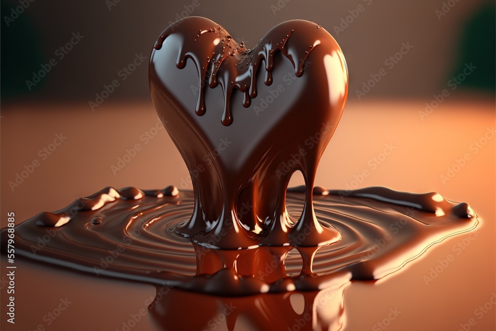 Aufkleber a heart shaped chocolate melting on top of a puddle of chocolate syrup on a table top with a brown b