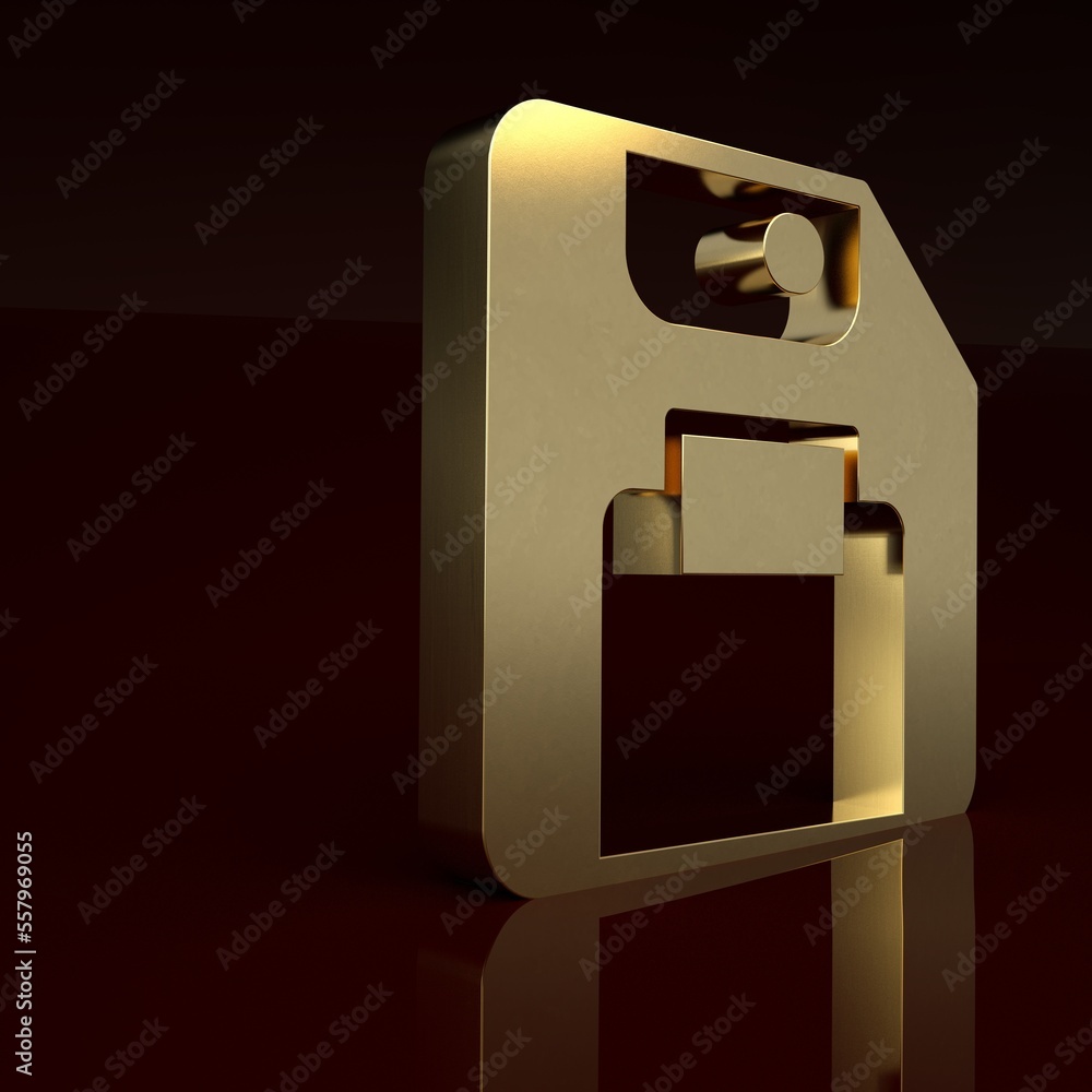 Aufkleber gold floppy disk for computer data storage icon isolated on brown background. diskette sign. minimal