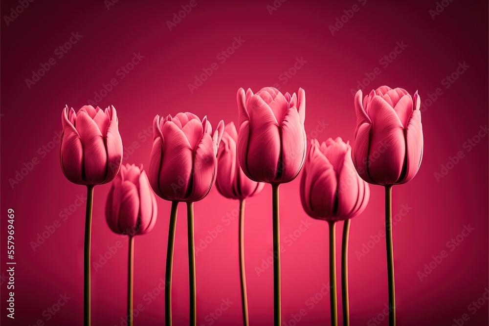 Poster a group of pink flowers on a pink background with a pink background and a red background with a pink