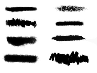A set of hand-drawn brushes imitating charcoal strokes, isolated on a white background.