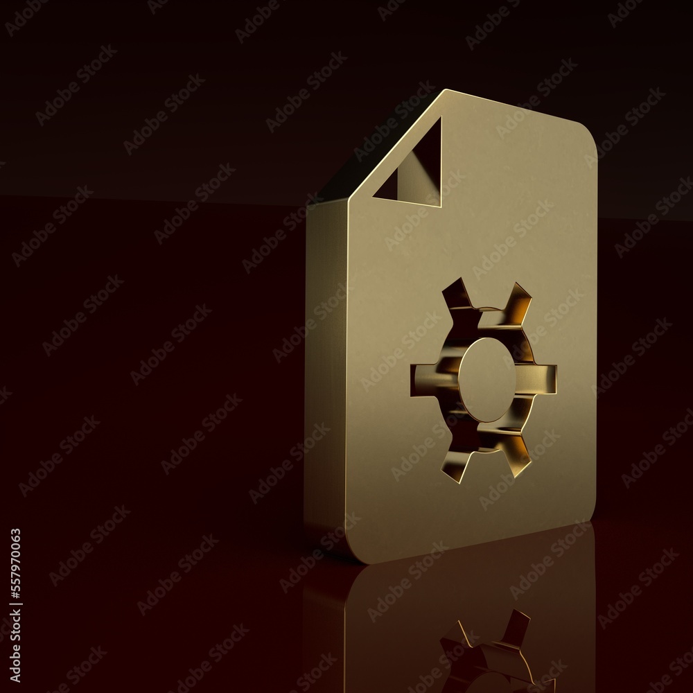 Poster gold document settings with gears icon isolated on brown background. software update, transfer proto