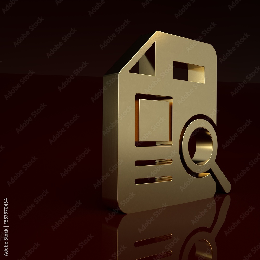 Poster gold document with graph chart icon isolated on brown background. report text file icon. accounting 