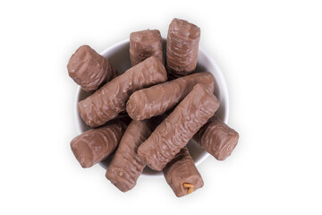 palitos de chocolate fundo branco,vista superior.