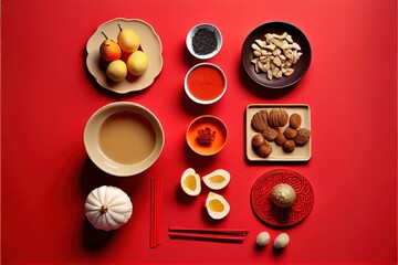 Obraz na płótnie Canvas Lunar New Year concept background. A traditional New year dish, Generative AI