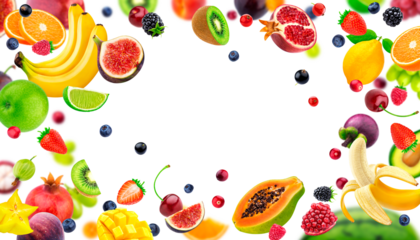 Healthy food banner, frame made of fresh fruits