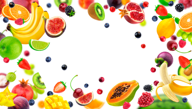Healthy food banner, frame made of fresh fruits