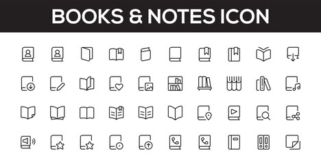 Books Notes Icons Vector Line Editable Stroke Simple book symbol sign ebook icon designed in filled, outline, line and stroke style can be used for web 