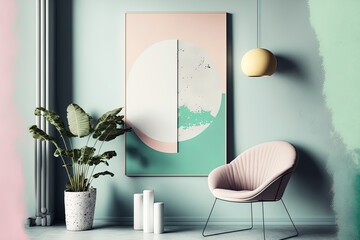 Vintage pastel hipster minimalism loft interior background for mock up poster,. Generative AI