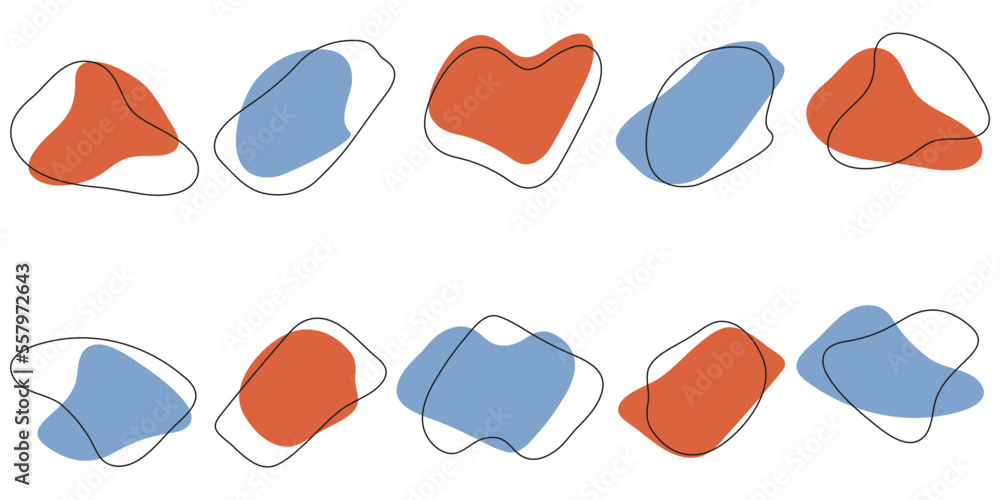 Poster A set of shapeless liquid shapes with inaccurate strokes. Vector print for textiles, stylish illustration, seamless fabrics, notebooks, interior, wallpaper.