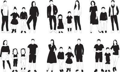 parents and children silhouette set, vector design collection