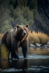 Obraz na płótnie Canvas brown bear in the lake AI