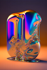 Colorful 3d fluid shape holographic gradient, amber geoade, geometric fluid blob art, dispersion effect glass 3d rendering, generative art