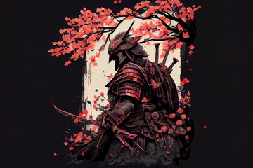 Japanese Samurai concept with cherry blossom. Generative AI