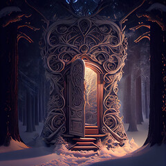 Generative AI: beautifully ornate fantasy gate made with tree roots