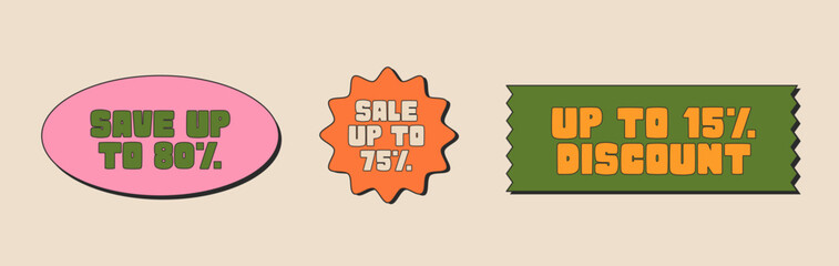 Sticker pack. Price stickers. Sale 75 off. Peeled Paper Stickers.