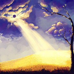 landscape with tree and moon