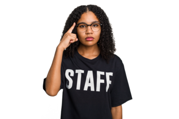 Young african american staff woman isolated pointing temple with finger, thinking, focused on a task.