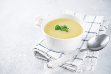 Potato cauliflower puree soup in a bowl