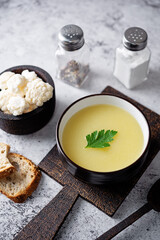 Potato cauliflower puree soup in a bowl