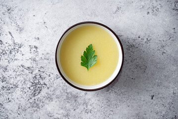 Potato cauliflower puree soup in a bowl