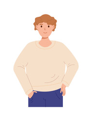 Happy Young man on white background. Flat male character for presentation. Stylish person in trendy outfit, clothes. Flat vector illustration isolated on white background