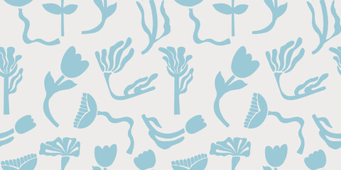 Seamless pattern with doodle flowers. Vector hand drawn background for your design or card, covers, package, wrapping paper. Monochrome flat pattern.