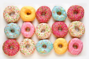 Colorful delicious donuts isolated on white background