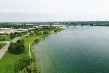 Aerial scene of the shoreline at Fort Erie, Ontario, Canada