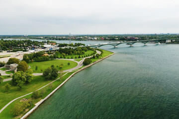 Fototapeta na wymiar Aerial of the waterfront at Fort Erie, Ontario, Canada
